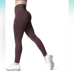 Maroon Brown Women's High Waist Workout Gym Seamless Leggings Yoga Pants XS